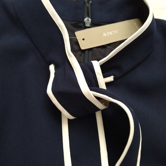 New 🎀 J Crew tie neck preppy dress navy white contrast pipping cap sleeves - Picture 4 of 11
